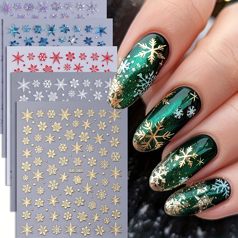 Nail Art Xmas Design - 5PCS Christmas snowflake star nail stickers,