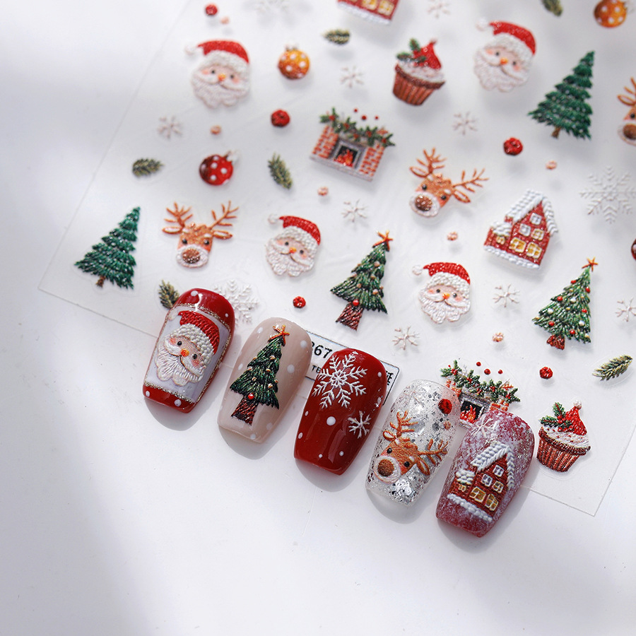 Nail Art Xmas Design - Cute Christmas Bear & Gingerbread Nail