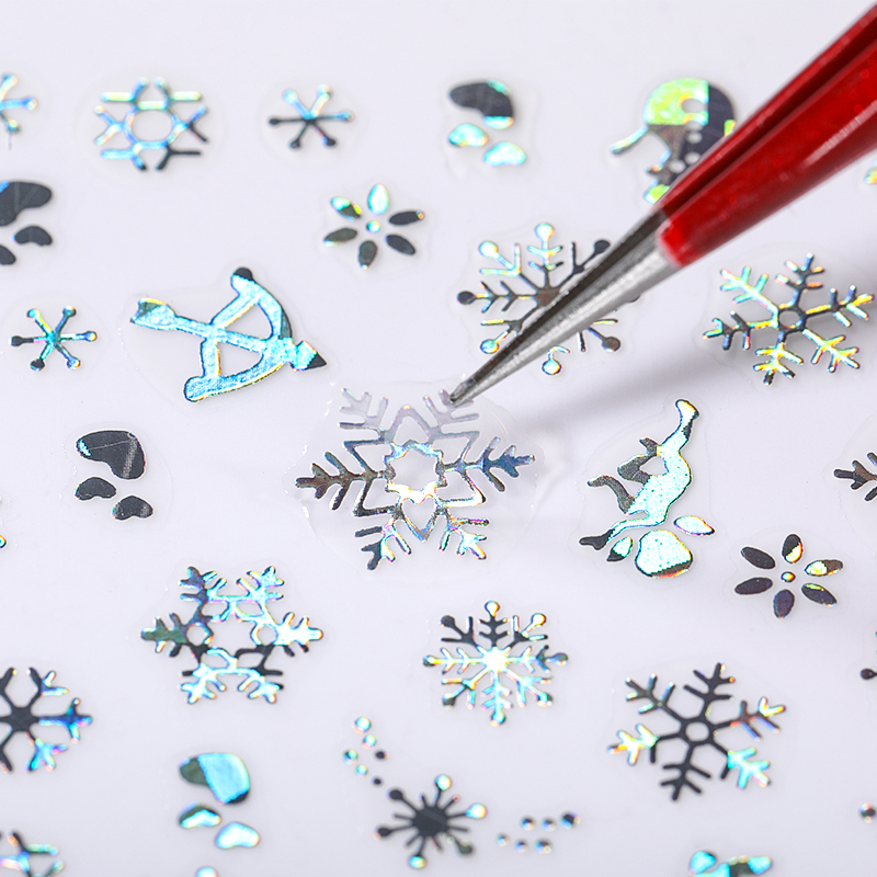 Nail Art Xmas Design - Holographics Silver Snowflakes 3D Christmas Nail