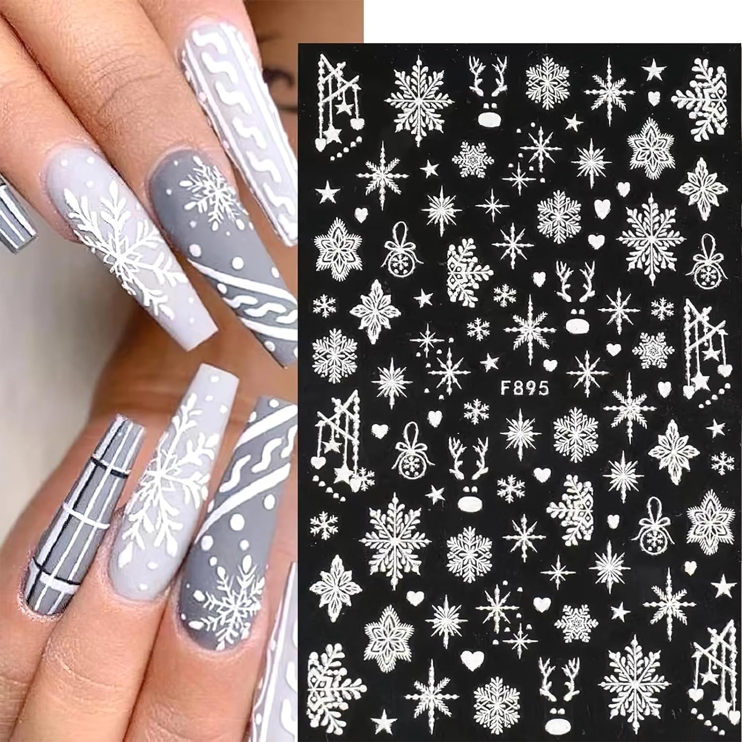 Nail Art Xmas Design - 3D Snowflake Nail Art Decals White