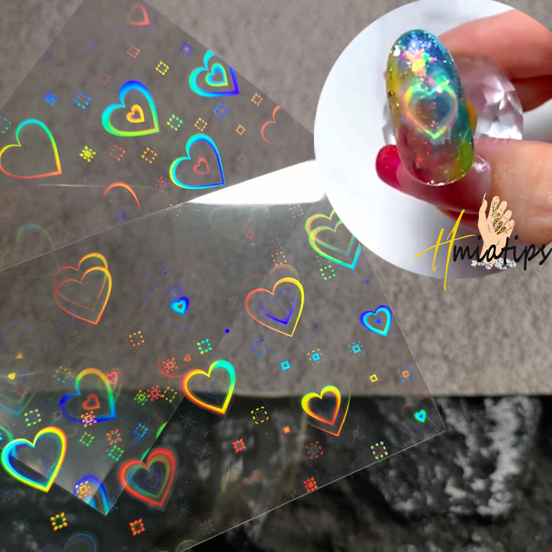 2pcs Holographic Aurora Heart  - Nail Art Lotso ulasan dan harga