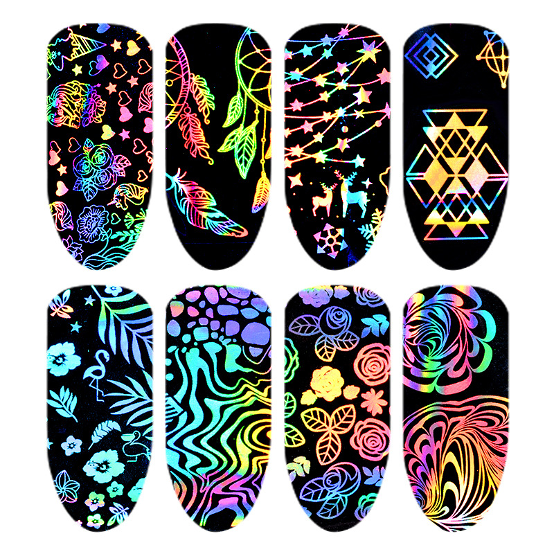 8pcs Holographic Colorful Nail - Nail Art Lotso ulasan dan harga