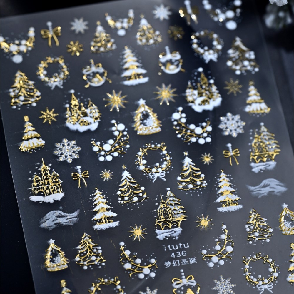 5D Embossed Gold Castle/Garlan - Nail Art Xmas Design ulasan dan harga