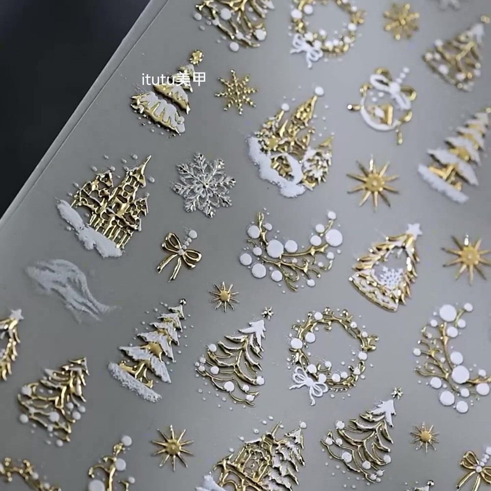 5D Embossed Gold Castle/Garlan - Nail Art Xmas Design ulasan dan harga