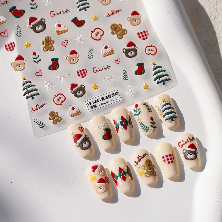 Cute Christmas Bear & Gingerbr - Nail Art Xmas Design ulasan dan harga