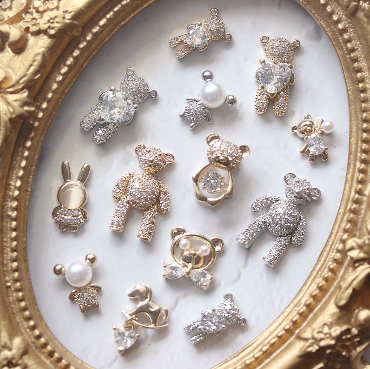 10pcs Heart Bear Rabbit Pendan - Nail Art Lotso ulasan dan harga